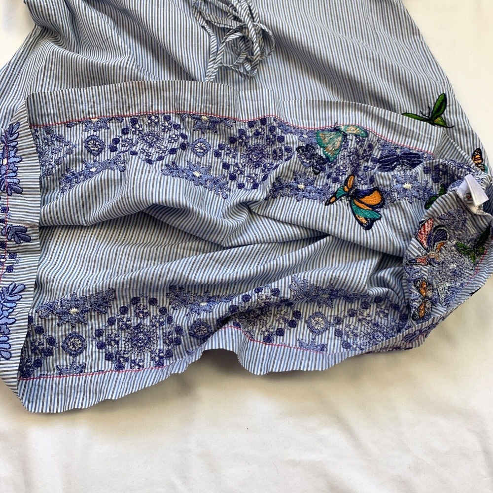 3J Workshop Johnny Was Striped Dress Embroidered S fit M Blue Milkmaid Floral - Picture 8 of 12